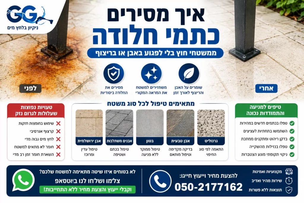 איך מסירים כתמי חלודה ממשטחי חוץ בלי לפגוע באבן או בריצוף